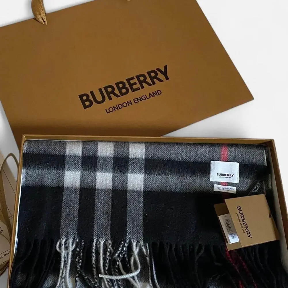 Burberry Check Cashmere Scarf navy